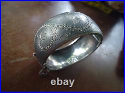 A Fabulous Victorian 1 1\4 Inch Wide Sterling Silver Hand Repousse Cuff Bracelet