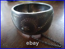 A Fabulous Victorian 1 1\4 Inch Wide Sterling Silver Hand Repousse Cuff Bracelet