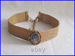 A Gorgeous Victorian Antique Choker Miniature Hand painted Gold Gilt Collar Mesh