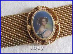 A Gorgeous Victorian Antique Choker Miniature Hand painted Gold Gilt Collar Mesh