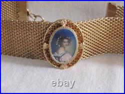 A Gorgeous Victorian Antique Choker Miniature Hand painted Gold Gilt Collar Mesh