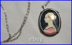 A Victorian Hand Painted Beautiful Cameo Young Woman 800 Frame/necklace