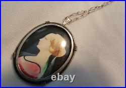 A Victorian Hand Painted Beautiful Cameo Young Woman 800 Frame/necklace