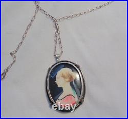 A Victorian Hand Painted Beautiful Cameo Young Woman 800 Frame/necklace