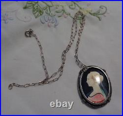 A Victorian Hand Painted Beautiful Cameo Young Woman 800 Frame/necklace