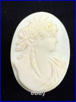 All White Antique VICTORIAN Loose Hand Carved Shell Cameo Athena 32 x 27mm