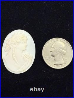 All White Antique VICTORIAN Loose Hand Carved Shell Cameo Athena 32 x 27mm