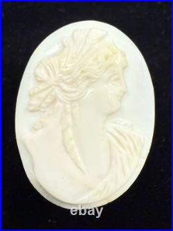 All White Antique VICTORIAN Loose Hand Carved Shell Cameo Athena 32 x 27mm