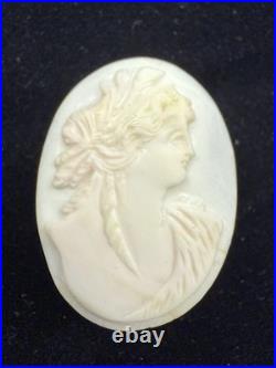 All White Antique VICTORIAN Loose Hand Carved Shell Cameo Athena 32 x 27mm