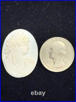 All White Antique VICTORIAN Loose Hand Carved Shell Cameo Athena 32 x 27mm