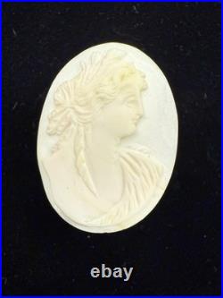 All White Antique VICTORIAN Loose Hand Carved Shell Cameo Athena 32 x 27mm