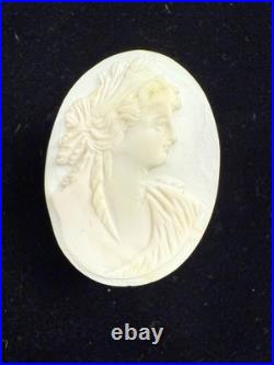 All White Antique VICTORIAN Loose Hand Carved Shell Cameo Athena 32 x 27mm