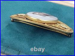 Amazing Antique C Clasp Brooch w. Hand Painted Lady's Portrait on Oval Porcelain