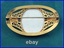 Amazing Antique C Clasp Brooch w. Hand Painted Lady's Portrait on Oval Porcelain