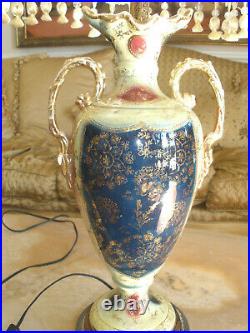 Amazing Antique Sevres Style Porcelain Hand Painted Cherub Lamp Silk Shade