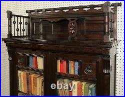 American Antique Victorian Tall Hand Carved 2 Door Walnut Burl Bookcase C1875