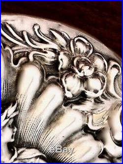 - American Sterling Silver Hand Mirror Woman Holding A Wreath No Monogram