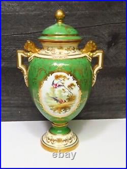 Antiq Coalport Green Gold Urn Bird of Paradise Hand Painted Percy Simpson Lions