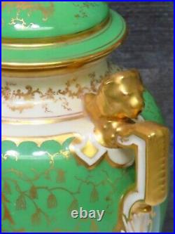 Antiq Coalport Green Gold Urn Bird of Paradise Hand Painted Percy Simpson Lions