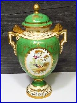 Antiq Coalport Green Gold Urn Bird of Paradise Hand Painted Percy Simpson Lions