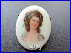 Antiq Victorian Portrait Brooch Cameo Hand Painted Pin Lady Woman 19th C Clasp Antiq Victorian Portrait Brooch Cameo Hand Painted Pin Lady Woman 19th C Clasp