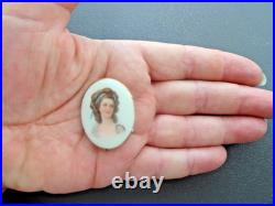 Antiq Victorian Portrait Brooch Cameo Hand Painted Pin Lady Woman 19th C Clasp Antiq Victorian Portrait Brooch Cameo Hand Painted Pin Lady Woman 19th C Clasp