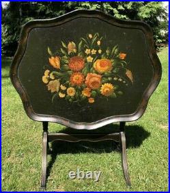 AntiqueEBONIZED&HAND PAINTED WOOD FOLDING TRAY TABLE, 22.5H X 28.5W X 23D