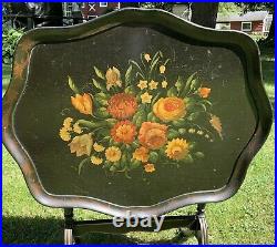 AntiqueEBONIZED&HAND PAINTED WOOD FOLDING TRAY TABLE, 22.5H X 28.5W X 23D