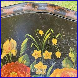 AntiqueEBONIZED&HAND PAINTED WOOD FOLDING TRAY TABLE, 22.5H X 28.5W X 23D