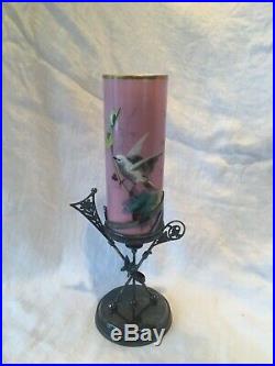 AntiqueSmith Brothers Cylinder Ring Vase hand painted with silver base