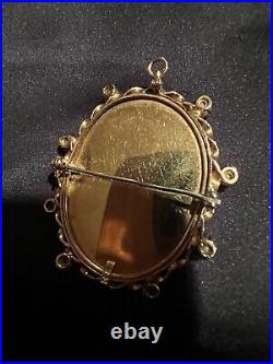Antique 14K Gold & Pearl Hand Painted Portrait Brooch Signed