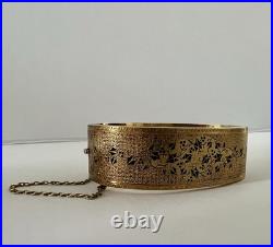 Antique 14K Gold Victorian Bangle-Dated 1874 Hand-Engraved with Niello Detailing