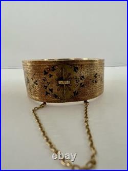 Antique 14K Gold Victorian Bangle-Dated 1874 Hand-Engraved with Niello Detailing