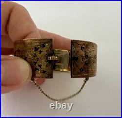 Antique 14K Gold Victorian Bangle-Dated 1874 Hand-Engraved with Niello Detailing