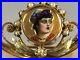 Antique 14K Gold Victorian Crescent Hand Painted Enamel Lady Girl Portrait Pin