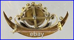 Antique 14K Gold Victorian Crescent Hand Painted Enamel Lady Girl Portrait Pin