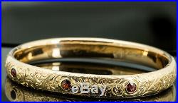Antique 14K Rose Gold Hand Chased and Garnet Victorian Bangle
