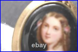 Antique 14K Yellow Gold Hand Painted Young Maiden Portrait Porcelain Pin Signed