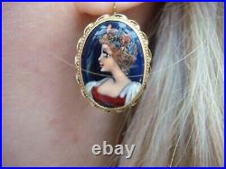 Antique 14 K. Gold Victorian French Hand Painted Earrings Rare, Beautiful, 5.2 Gr