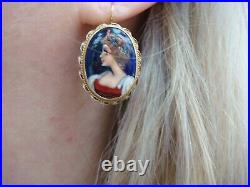 Antique 14 K. Gold Victorian French Hand Painted Earrings Rare, Beautiful, 5.2 Gr