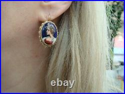Antique 14 K. Gold Victorian French Hand Painted Earrings Rare, Beautiful, 5.2 Gr