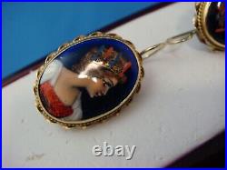 Antique 14 K. Gold Victorian French Hand Painted Earrings Rare, Beautiful, 5.2 Gr
