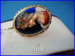 Antique 14 K. Gold Victorian French Hand Painted Earrings Rare, Beautiful, 5.2 Gr