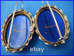 Antique 14 K. Gold Victorian French Hand Painted Earrings Rare, Beautiful, 5.2 Gr