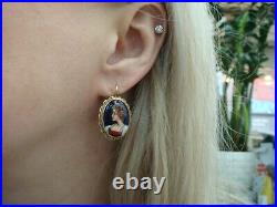 Antique 14 K. Gold Victorian French Hand Painted Earrings Rare, Beautiful, 5.2 Gr