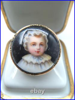 Antique 14k Gold Ring with Hand Painted Victorian Child 8.71 g