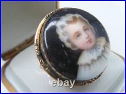 Antique 14k Gold Ring with Hand Painted Victorian Child 8.71 g