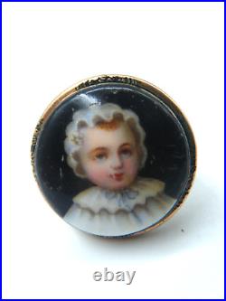 Antique 14k Gold Ring with Hand Painted Victorian Child 8.71 g