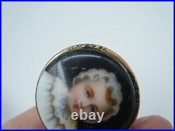 Antique 14k Gold Ring with Hand Painted Victorian Child 8.71 g