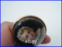 Antique 14k Gold Ring with Hand Painted Victorian Child 8.71 g